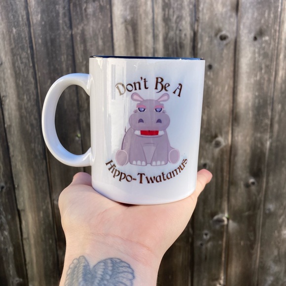 Funny White and Black Don’t be a Hippo-Twatamus Coffee Stemless Mug - Picture 1 of 8